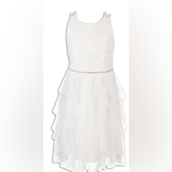 Speechless Kids Flower Girls Dress Ivory with Rhinestone Belt Size 10 - Picture 12 of 13